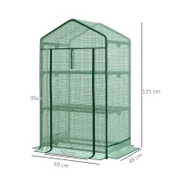 Outsunny Mini-estufa Estufa de germinação com cobertura plástica e 3 prateleiras Porta enrolável Canteiro de legumes(m-3)