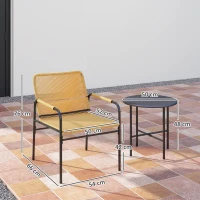 Outsunny Conjunto bistrô em Rattan 3 peças, conjunto de assentos, conjunto de jardim com 2 poltronas de jardim, mesa de centro 54 x 66 x 76 cm Amarelo(m-3)