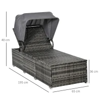 Outsunny Espreguiçadeira em Polyrattan com Toldo Espreguiçadeira de Jardim Ajustável Espreguiçadeira de Rattan Móveis de Jardim Espreguiçadeira com Almofada Cinza 195 x 65 x 40 cm(m-3)