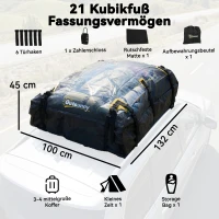 Outsunny Auto Dachbox 21 Kubikfuß Faltbar Wasserdicht Dachgepäckträger mit Anti-Rutsch-Matte 10 Schwerlastgurten 6 Türhaken(m-3)