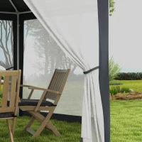 Outsunny Pavilhão de jardim, hexagonal, cortinas de rede, estrutura metálica, 3,94x3,412x2,5m, Cinza escuro(m-4)