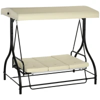 Outsunny Banco balançante, balanço estilo Hollywood com proteção solar, balanço de jardim, balanço para varanda, 3 lugares, cama balançante(m-6)