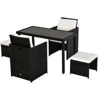 Outsunny Conjunto de Polyrattan para Jardim 11 peças com Almofadas Preto(m-4)