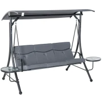 Outsunny Balanço Hollywood com Mesinhas, Balanço de Jardim 3 lugares com Toldo Ajustável 271 x 125 x 172 cm, Cinza(m-7)