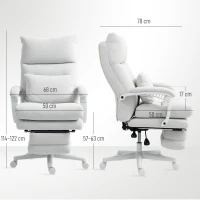 HOMCOM Poltrona giratória, aparência de linho, altura ajustável, reclinável até 160°, apoio para os pés, Creme branco(m-3)