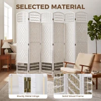 HOMCOM 6 Panel Folding Room Divider, Privacy Screen, Paravent Partition Separator for Living Room, Bedroom, White(m-5)