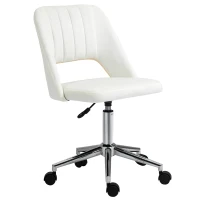 Vinsetto Cadeira de secretária regulável em altura com rodas, giratória 360°, formato de concha, espuma, 49 x 60 x 79-91 cm, Branco creme(m-6)