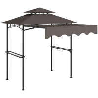 Outsunny Pavilhão de Churrasco 242x232x248 cm resistente à água retardante de chama Pavilhão de jardim com telhado duplo Café(m-1)