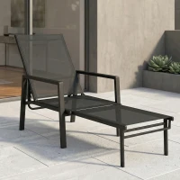 Outsunny Chaise Longue Jardin Réglable à 5 Positions avec Repose-Pieds Rétractable et Accoudoirs, Acier, 63x185x55cm, Noir(m-2)