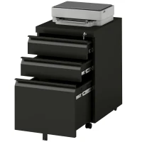 Vinsetto Gaveteiro móvel, 3 gavetas, 5 rodas, arquivo suspenso, trancável, aço, preto 39 x 48 x 60 cm(m-6)