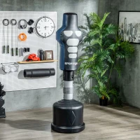 SPORTNOW Boneco de Boxe, autoportante, altura ajustável, base pesada, couro sintético, preto+cinza+azul, 55 x 55 x 178-207 cm(m-2)