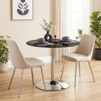 HOMCOM Round Bar Table, Modern Dining Table with Tempered Glass Top and Steel Frame for 4, 80 x 80 x 77cm, Black(m-10)