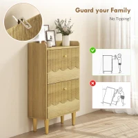 HOMCOM Narrow Shoe Cabinet, Modern Shoe Storage Cabinet with 2 Flip Drawers, Oak(m-9)