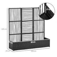 Outsunny Canteiro com treliça, resistente às intempéries, polirrattan, 103 x 29 x 103 cm, Preto(m-3)