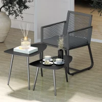 Outsunny Conjunto de 2 Mesas de Centro, Mesa de Varanda em Aço Resistente às Intempéries, Mesa de Apoio com Design Geométrico Preto(m-5)