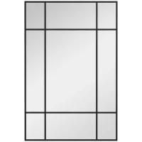 HOMCOM Miroir mural verrière rectangulaire style fenêtre, horizontal ou vertical avec 4 crochets, en métal noir - 90x60 cm(m-1)