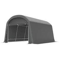Outsunny /Abrigo de jardim com lona plástica, tenda para ferramentas, garagem montável, 300B x 450T x 230H cm, Cinza escuro(m-1)