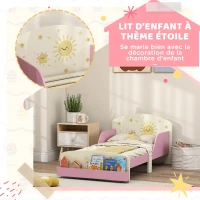AIYAPLAY Lit enfant 70 x 140 cm, lit pour enfant avec barriere de securite et sommier à lattes, espace de rangement, rose(m-5)