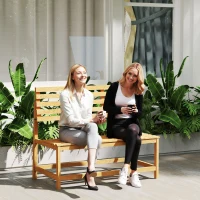 Outsunny Banco de Jardim 2 Lugares em Madeira, Assento Resistente às Intempéries, Mobiliário de Jardim UV-Resistente com Encostos Conversíveis 110x61x89cm, Teca(m-6)