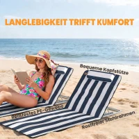 Outsunny Sonnenliege klappbar Gartenliege mit Kopfkissen Liegestuhl mit 5-Fach verstellbare Rückenlehne Tragetasche Blau(m-6)