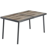 Outsunny Tavolo da Giardino Rettangolare per 6 Persone con Piano Effetto Legno, in Acciaio e PSPC, 145x85x72 cm, Grigio(m-1)