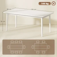 HOMCOM Table à manger pour 8 personnes, table de cuisine moderne avec pieds en bois massif, 180 cm, crème(m-3)