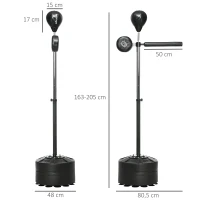 SPORTNOW Punchingball ajustável em altura, giratório 360°, incl. bandagens de boxe, Preto, 80,5 x 48 x 163-205 cm(m-3)