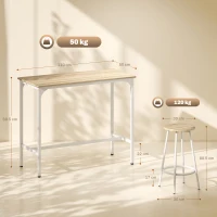 HOMCOM 5 Piece Bar Table Set for 4 with Stools, Metal Frame, Footrest for Kitchen Natural Wood(m-3)