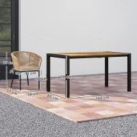 Outsunny Conjunto de jardim 5 peças, 4 cadeiras, 1 mesa, rattan sintético, estrutura em aço, almofadas laváveis, para terraço, Caqui(m-3)