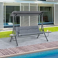 Outsunny Balanço Hollywood com Mesinhas, Balanço de Jardim 3 lugares com Toldo Ajustável 271 x 125 x 172 cm, Cinza(m-6)