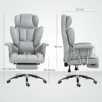 HOMCOM Cadeira de Escritório Ergonómica Estofada com Apoio para os Pés Encosto Ajustável Giratória 360° Cinza Claro(m-3)