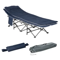 Outsunny Cama de campismo, cama dobrável com apoio de cabeça, 188 x 64,5 x 53 cm, Azul escuro(m-6)