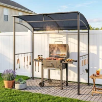 Outsunny Pavilhão para Churrasco, Cobertura para Churrasqueira, Proteção contra Chuva, Ganchos para Utensílios, Estrutura em Aço, cinza, 215 x 150 x 174/220 cm(m-6)