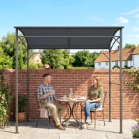 Outsunny Pavilhão para churrasco, Cobertura para churrasqueira, Proteção contra chuva, Ganchos para utensílios, Estrutura de aço, Cinza escuro, 215 x 150 x 182/220 cm(m-5)