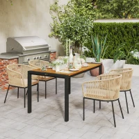 Outsunny Conjunto de jardim 5 peças, 4 cadeiras, 1 mesa, rattan sintético, estrutura em aço, almofadas laváveis, para terraço, Caqui(m-4)