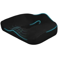 HOMCOM Almofada para assento, ergonômica, revestimento respirável, antiderrapante, 44x39x13 cm, Preto(m-6)
