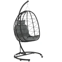 Outsunny Poltrona Suspensa Outdoor Poltrona Suspensa Cadeira Egg, resistente às intempéries, incl. almofados, 102 cm x 102 cm x 195 cm, Cinza Escuro(m-1)