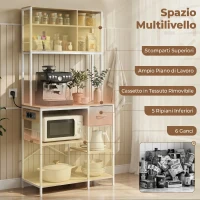HOMCOM Estantería de Cocina Soporte de Microondas con Estantes y 6 Ganchos para Espacios Reducidos 80x40x181 cm Roble(m-4)