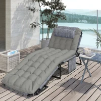 Outsunny Espreguiçadeira, encosto ajustável em 4 níveis, almofada, bolso lateral, apoio de cabeça, 68 x 189 x 33 cm, Cinza(m-5)