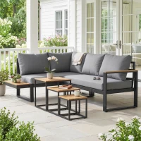 Outsunny Conjunto lounge exterior 5 peças, conjunto de móveis de jardim, 148 cm x 61 cm x 71,5 cm, Cinza + Natural(m-6)
