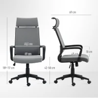HOMCOM Cadeira de escritório com encosto macio, rodízios, apoios de braço, cadeira de secretária regulável em altura, lã sintética, cinza(m-3)