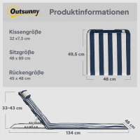 Outsunny Sonnenliege klappbar Gartenliege mit Kopfkissen Liegestuhl mit 5-Fach verstellbare Rückenlehne Tragetasche Blau(m-3)