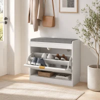 HOMCOM Shoe Storage with Seat, Upholstered Entryway Bench, Shoe Bench with 1 Flip Drawer and 4 Vents for 5 Pairs of Shoes(m-9)
