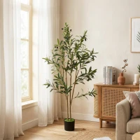 HOMCOM Decorative Artificial Plant, 120 cm Silk Olive Tree with 303 Leaves in Cement Pot, Fake Plant(m-10)