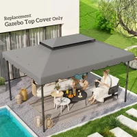 Outsunny Toile de rechange pour pavillon tonnelle tente toit de remplacement gazebo de jardin tissu polyester 4 x 3 m gris clair(m-10)