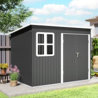 Outsunny Abrigo metálico para armazenamento de ferramentas de jardim, com janela, porta larga, 260 x 177 x 190 cm, cinza escuro(m-5)