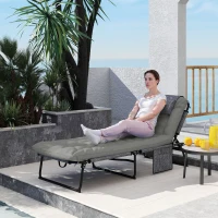 Outsunny Espreguiçadeira, encosto ajustável em 4 níveis, almofada, bolso lateral, apoio de cabeça, 68 x 189 x 33 cm, Cinza(m-2)