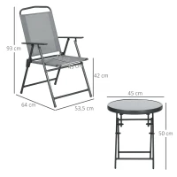 Outsunny Conjunto de móveis bistrô para exteriores Conjunto bistrô de jardim Dobrável, 53,5 cm x 64 cm x 93 cm, Cinza claro(m-3)