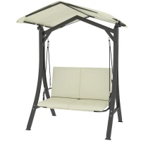 Outsunny Balanço estilo Hollywood com toldo ajustável e almofada, 2 lugares, até 220 kg, 150x120x182 cm, Creme branco(m-6)