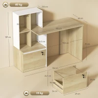 HOMCOM Scrivania con Libreria, Cassetto A4, Lettera, Legale Serratura e 2 Chiavi, Scrivania Salvaspazio, 126x50x109 cm, Bianco(m-3)